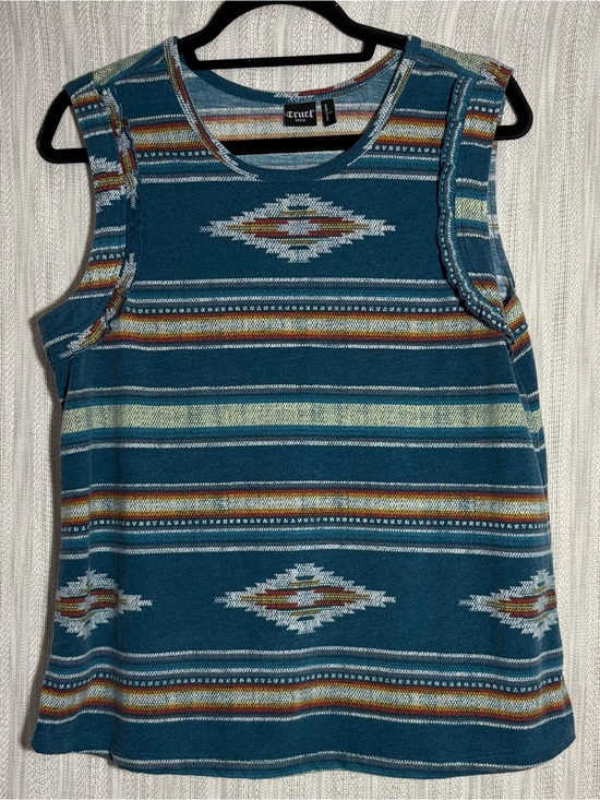 Cruel Denim Tops - Women's Teal Southwestern-Patterned Sleeveless Tank Top Aztec